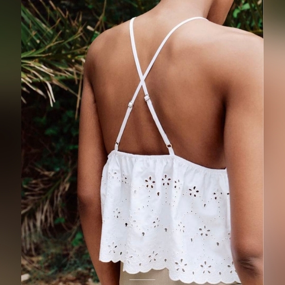 Zara Eyelet Babydoll Tie Front Top White Size S - Picture 2 of 7